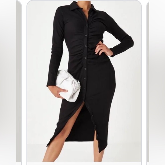 Astr Dresses & Skirts - Astr the Label Black Button-Front Ruched Midi Dress XS